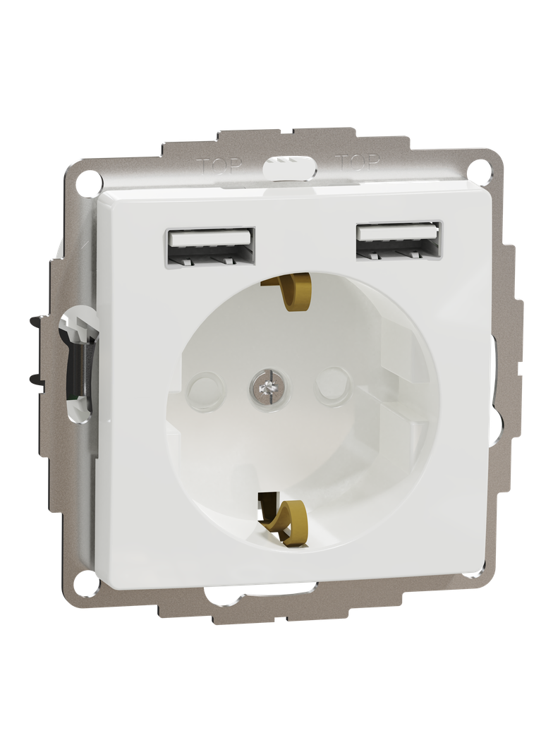 Sedna Design & Elements, gniazdo schuko z USB A+A 2,4A, białe