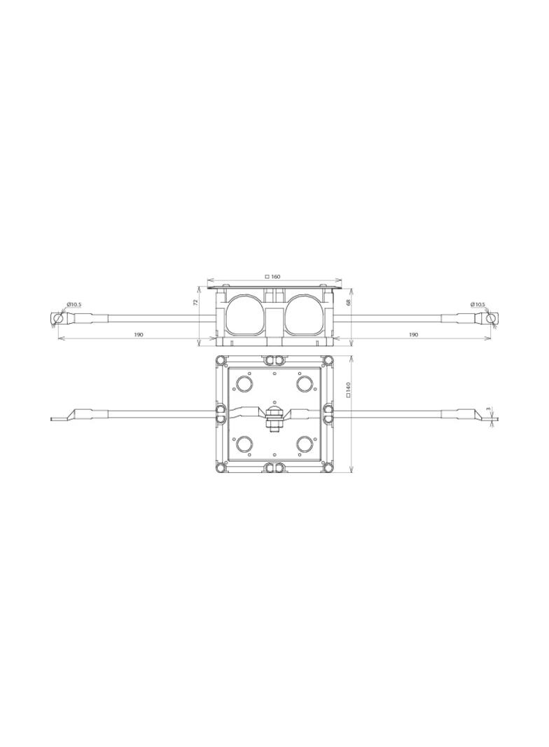 Obudowa PVC podtynk. z zaciskiem probierczym i linką odprowadzającą Cu 16 mm2, 160x160x68 mm, dekiel