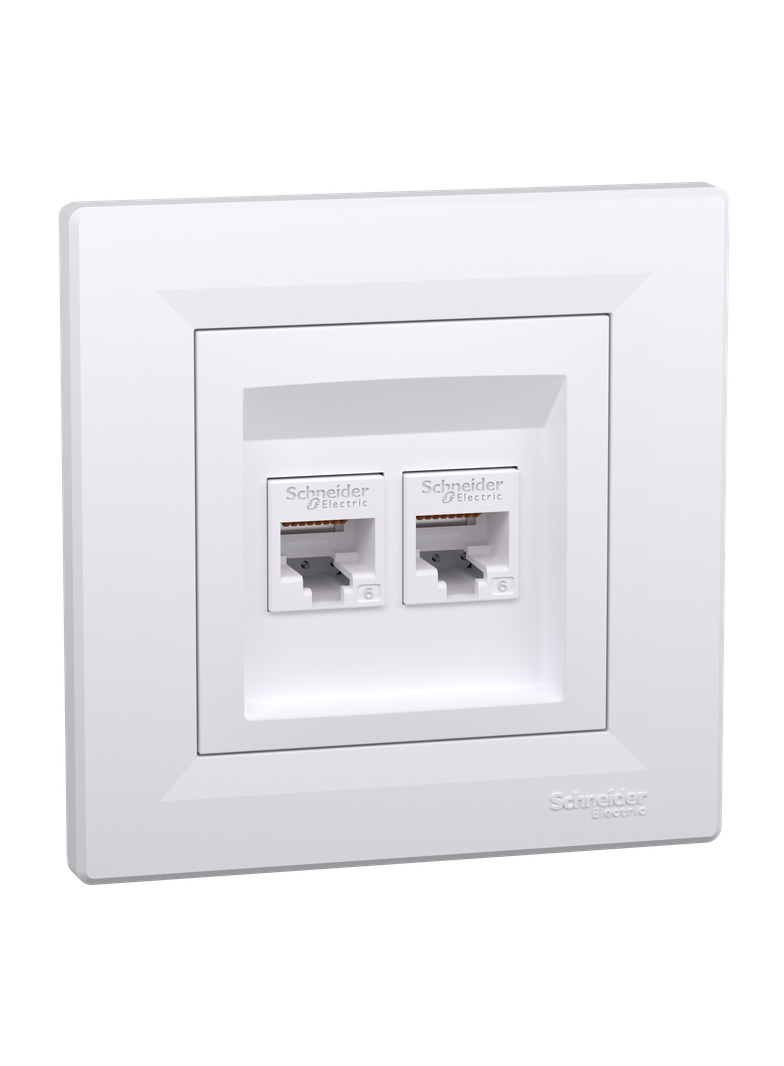 Asfora, gniazdo komputerowe RJ45 2x kat.6, UTP, biały