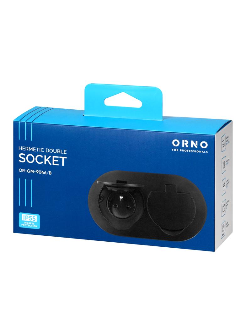 Hermetyczne gniazdo elektryczne podwójne owalne IP55 2x2P+Z(French) czarne OR-GM-9046/B ORNO