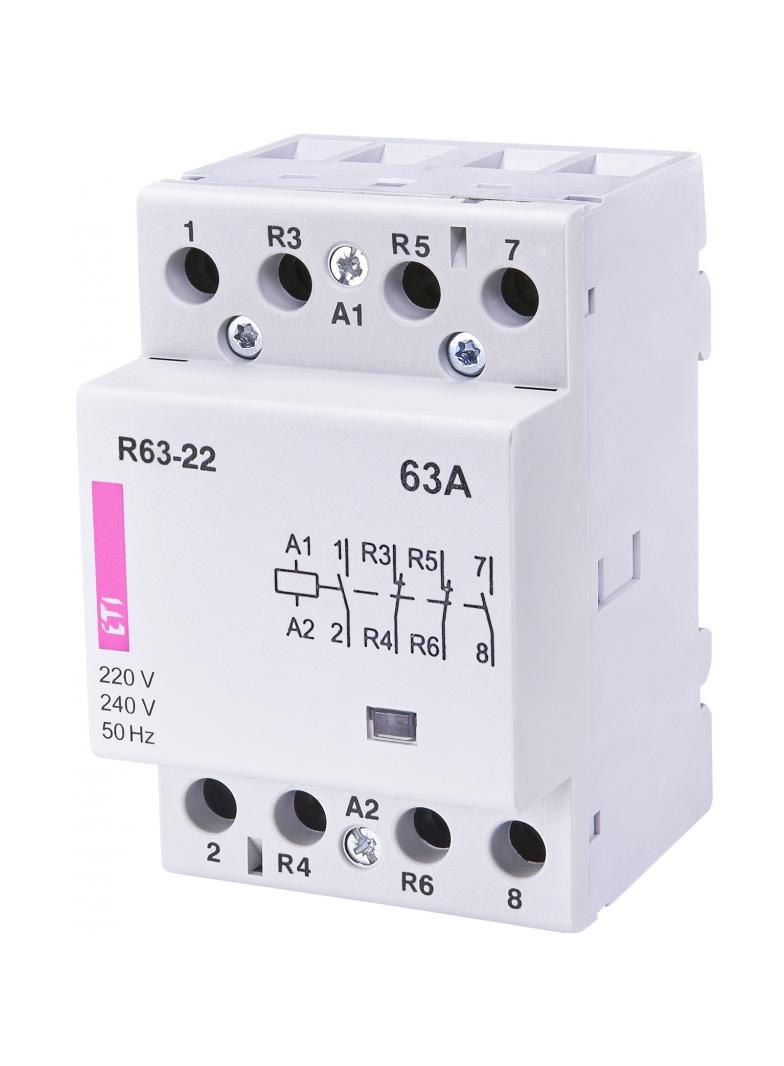 R 63-22 230V STYCZNIK MODUŁ.63A 2 STYKI ZW.I ROZW. (3 MOD.4 BIEG.)