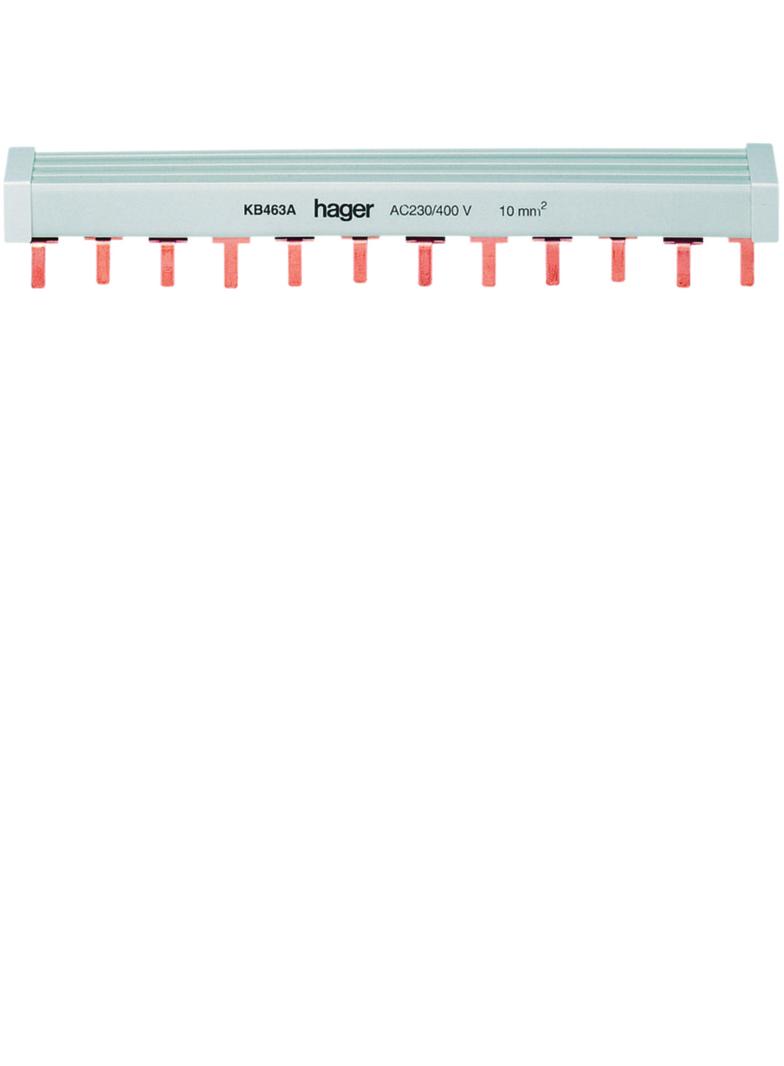Szyna grzebieniowa kołkowa pozioma 4P 10mm2 12M KB463A HAGER