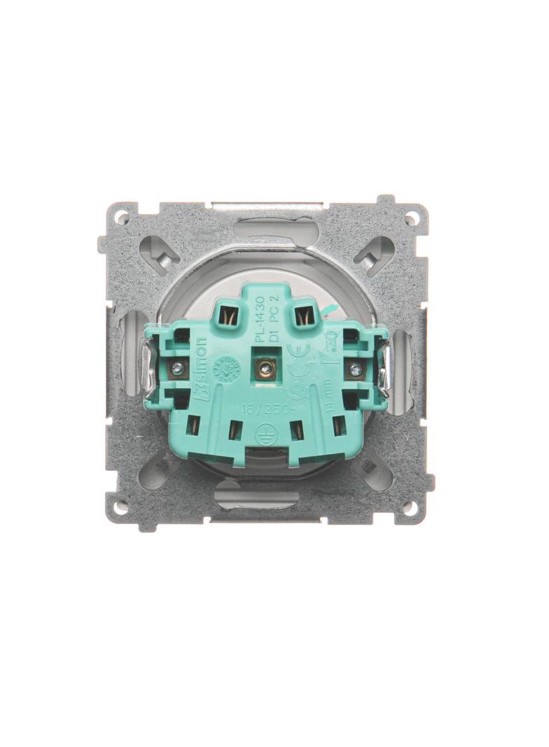 Simon Basic Gniazdo wtyczkowe z uziemieniem z przesł. torów prądowych bryzgoszczelne IP44 16A 250V zaciski śrubowe klapka transp. srebrny mat BMGZ1BZ.01/43A BMGZ1Bz.01/43A KONTAKT