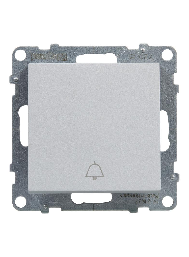 SUNO - Przycisk pojedynczy z symbolem dzwonka - 6 A - 250 V~ - zaciski automatyczne, Aluminium, Legr