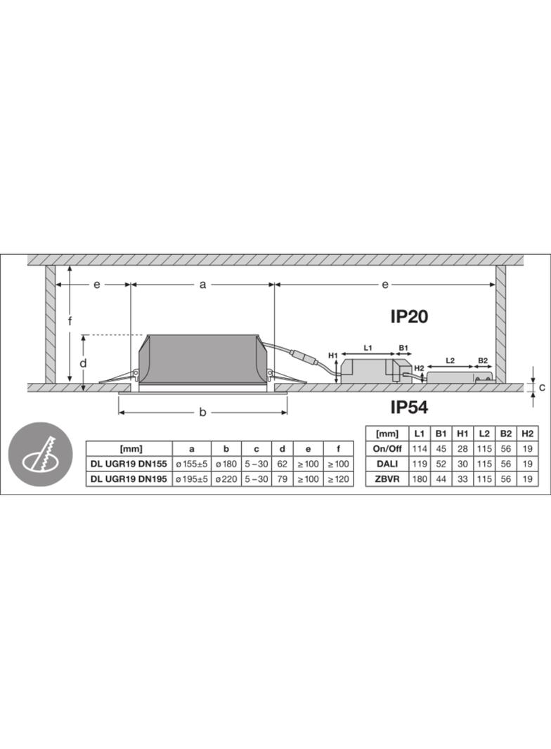 DOWNLIGHT UGR19 DN155 PFM 14W 840 DALI WT LEDV LEDVANCE