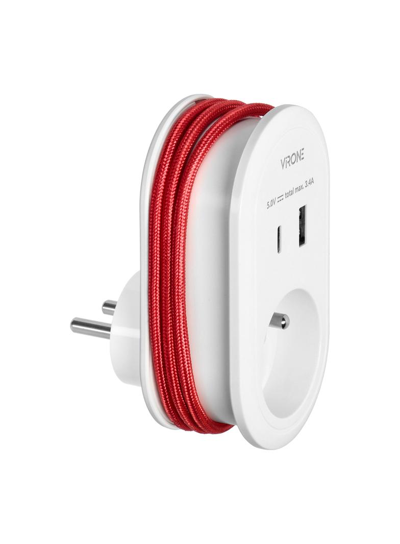 Adapter 1x z ładowarką USB (Typ A+C) 5V DC/ 3,4A z dodatkowym kablem ładującym (typ C + Light CS-2 O