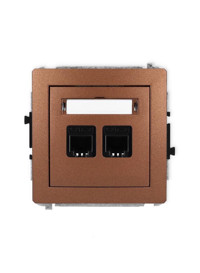 DECO Mechanizm gniazda telefonicznego podwójnego 2xRJ11, 4-stykowy, beznarzędziowe brązowy metalik