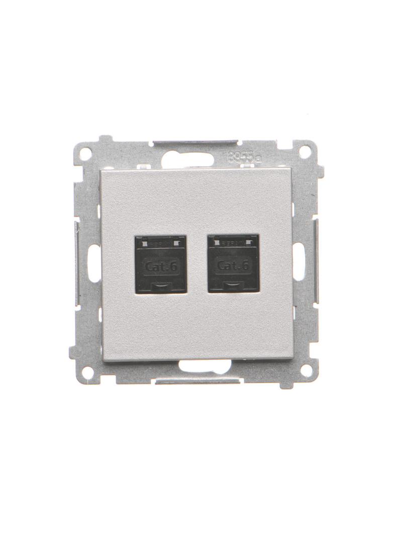 Simon 55 Gniazdo komputerowe podwójne RJ45 kategoria 6 z przesłoną przeciwkurzową Aluminium mat T62.01/143 KONTAKT