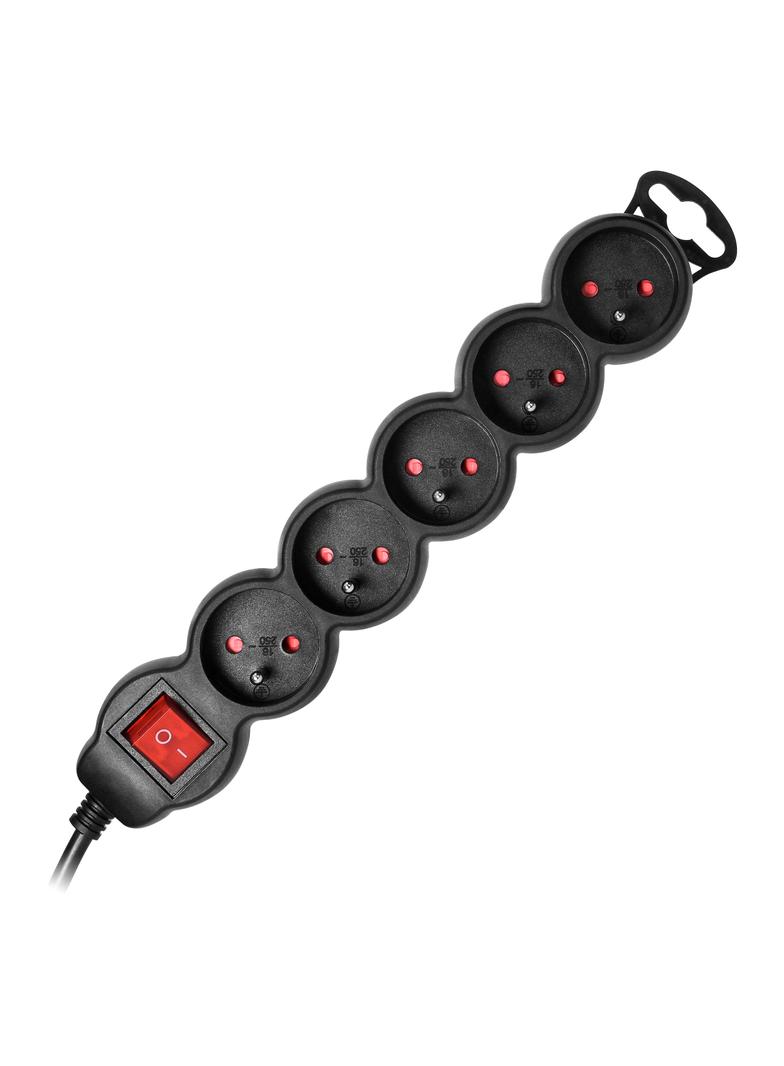 Przedłużacz 5-krotny 2P+Z, z wyłącznikiem, 5m H05VV-F 3x1,5mm2, Imax=16A, płaska wtyczka, czarny ES-7/B/5 ORNO