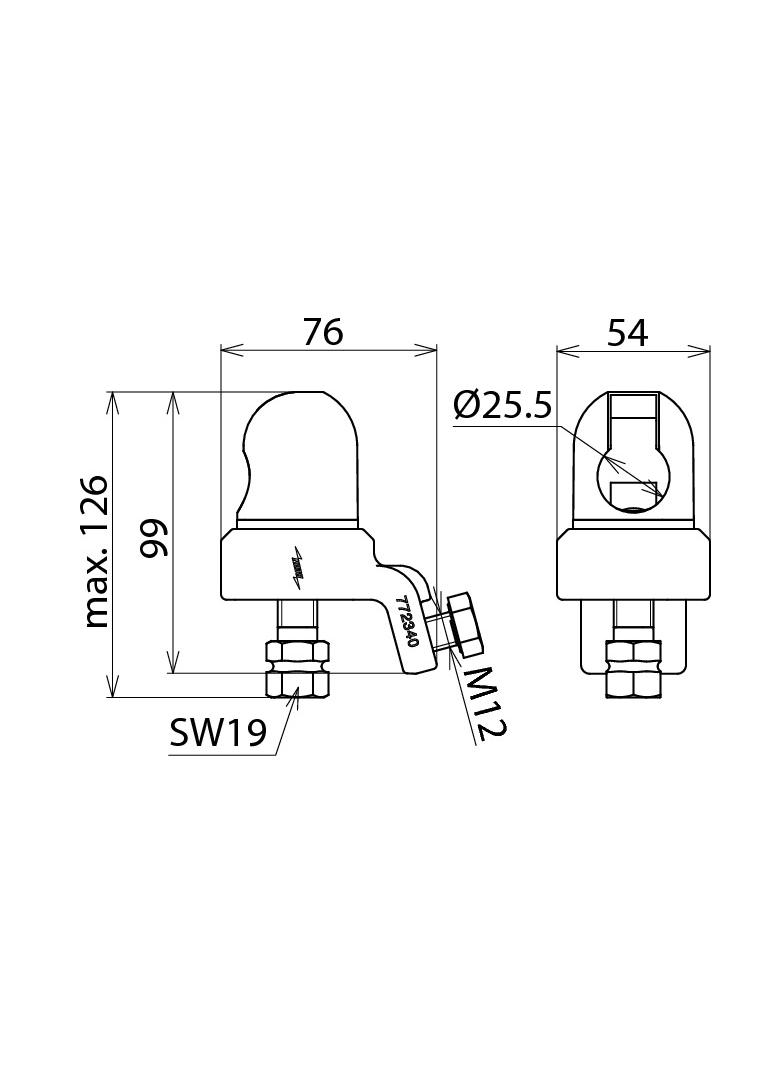 Zacisk kołpakowy zwykły, 25-150 mm2, fi 25 mm, złącze 6-kątne