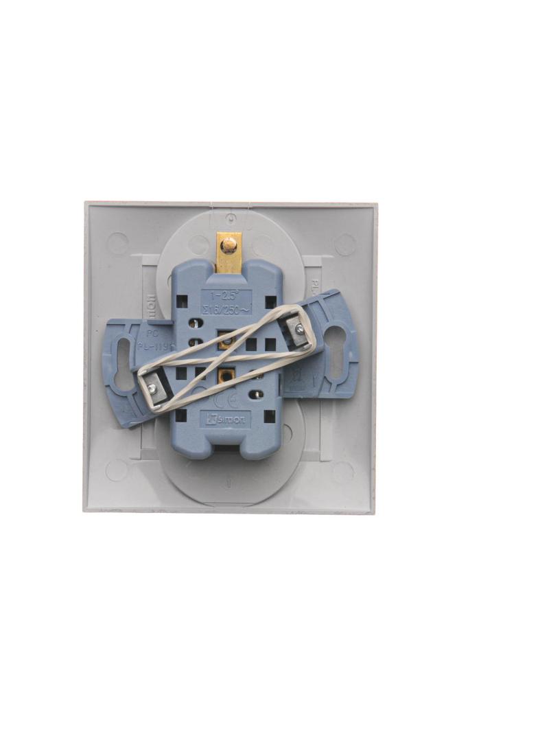 Simon 54 Gniazdo z/u podwójne z f. niezm. faz z przesłonami 16A z. śrubowe. monoblok srebrny mat