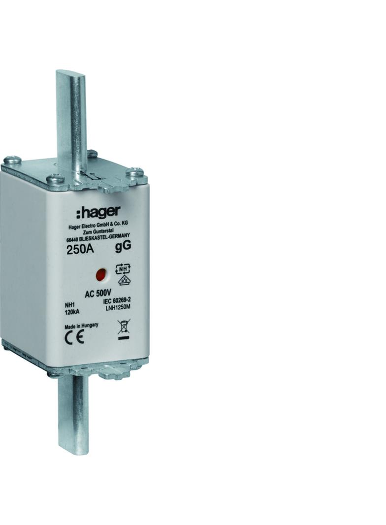 Wkładka bezp. nożowa NH1 wsk.podw. uchwyt nieiz. gG 250A 500 VAC LNH1250M HAGER