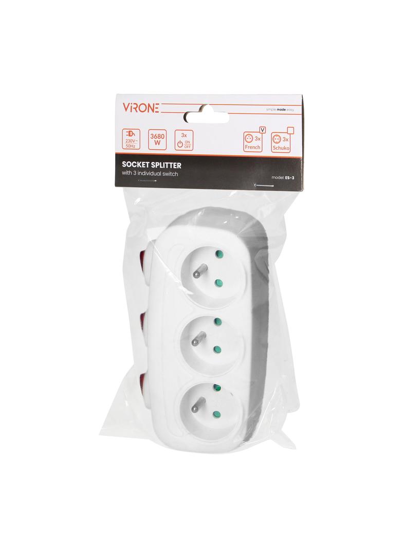 Rozgałęźnik 3x2P+Z z 3 włącznikami ES-3 ORNO