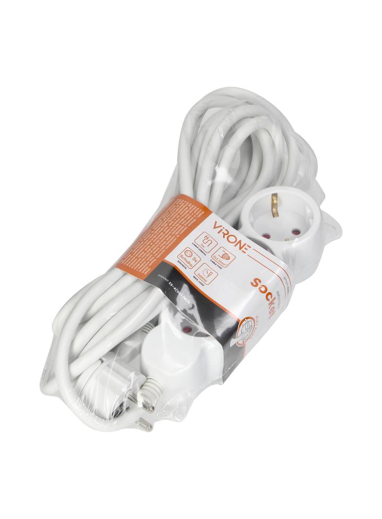 Przedłużacz 3-krotny 2P+Z (Schuko), 5m H05VV-F 3x1,5mm2, Imax=16A, płaska wtyczka, biały