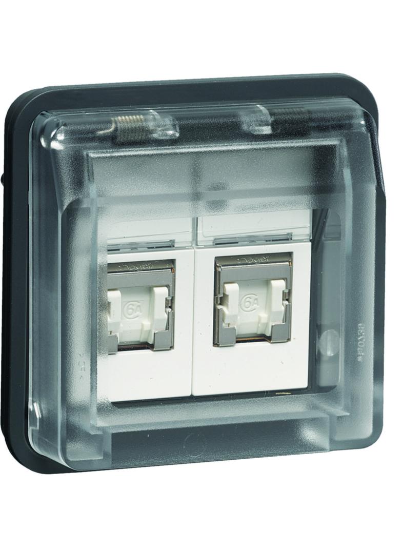 BERKER W.1 Moduł gniazdo komputerowe podwójne UAE 8/8-bieg. z pokrywą kat. 6/klasa E IP55 szary 1410