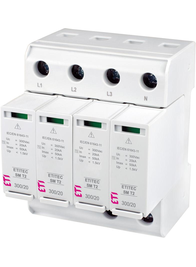 Ogranicznik przepięć T2 (C) - bez prądu upływu TEC SM T2 300/20 4+0 RC 002440751 ETI