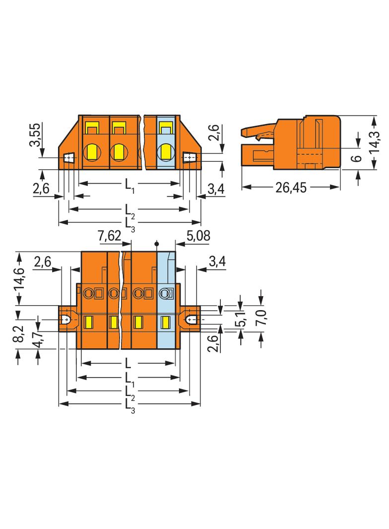 MCS-MIDI Classic gniazdo 2-bieg. pomarańczowe raster 7,62 mm /50szt./ WAGO