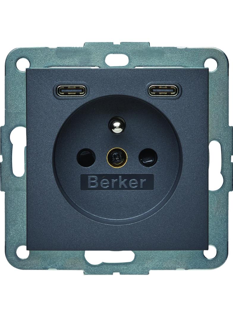 B.x Gniazdo z uziemieniem z ładowarką USB C+C 20W PD, antracyt mat