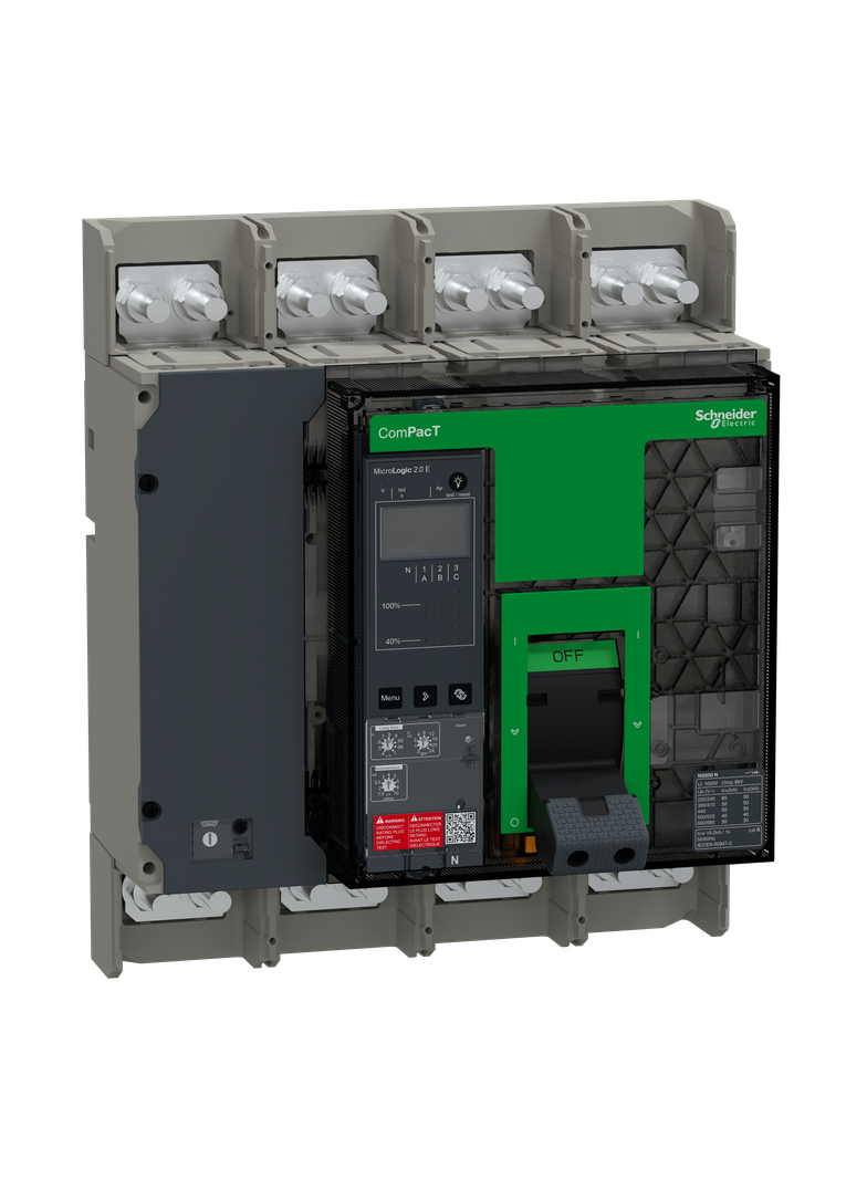 Wyłącznik, ComPacT NS800N, 50kA przy 415VAC, 4P, stacjonarny, sterowanie ręczne, MicroLogic 2.0E, 80