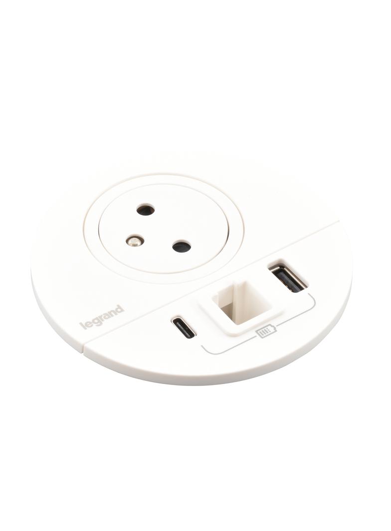 INCARA: DISQ 80 - 2P+Z / USB A+C / WYJŚCIE KABLOWE - 2,0 M-BIAŁY, Legrand