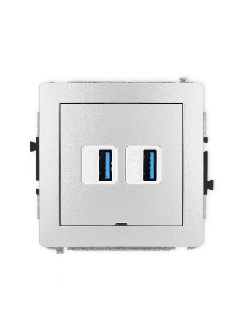 DECO Mechanizm gniazda podwójnego 2xUSB A-A 3.0, bez pola opisowego srebrny metalik