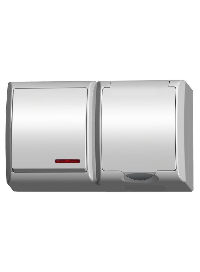 FALA Łącznik jednobiegunowy z podświetleniem + gniazdo pojedyncze wieczko w kolorze wyrobu - kolor b