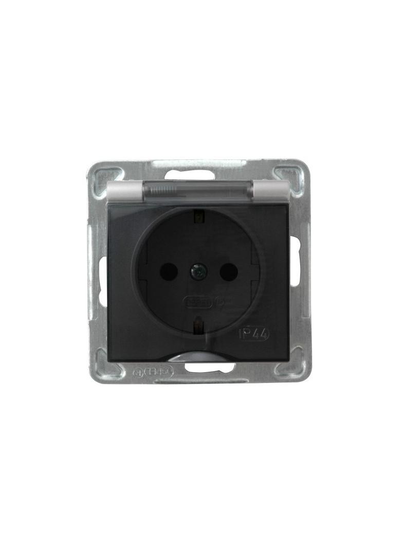 IMPRESJA Gniazdo bryzgoszczelne z uziemieniem schuko IP-44 wieczko przezroczyste - kolor srebro