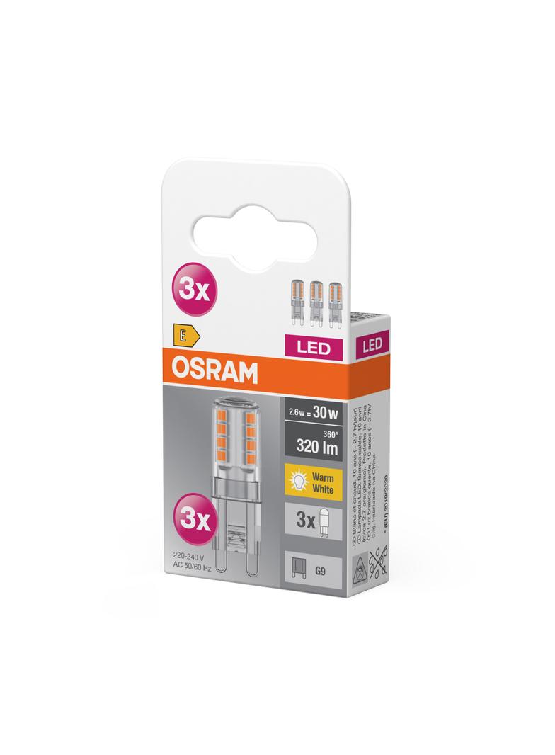 Żarówka LED x3 Kapsułka G9 2.6W = 30W 320lm 2700K Ciepła 300° BASE Osram