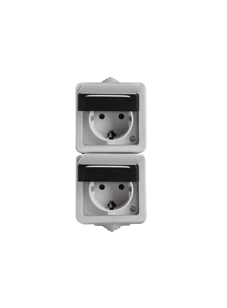 TEKNO 05-2228-143 cz Gniazdo zasilające podwójne Schuko, pion z ochroną styków