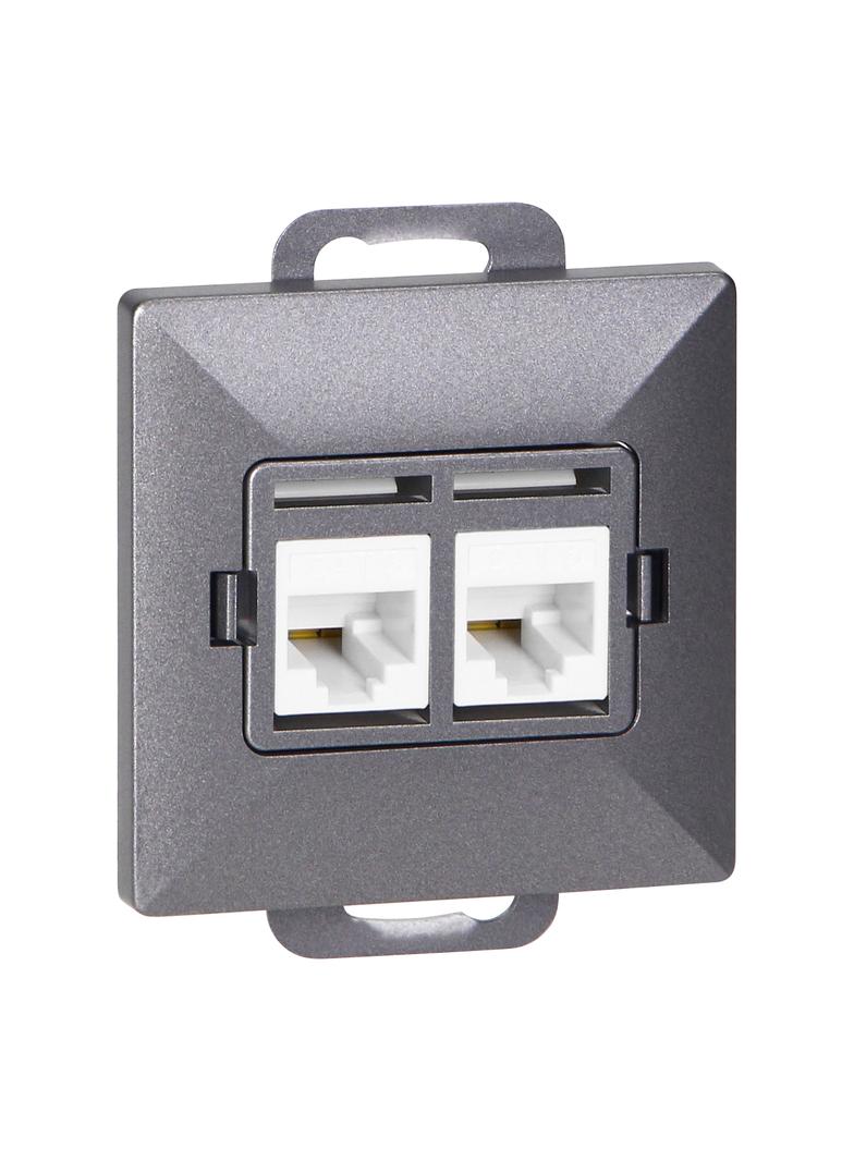 Gniazdo 2xRJ45 Cat5 Pearl, RJ45-5CAT/P2, antracyt