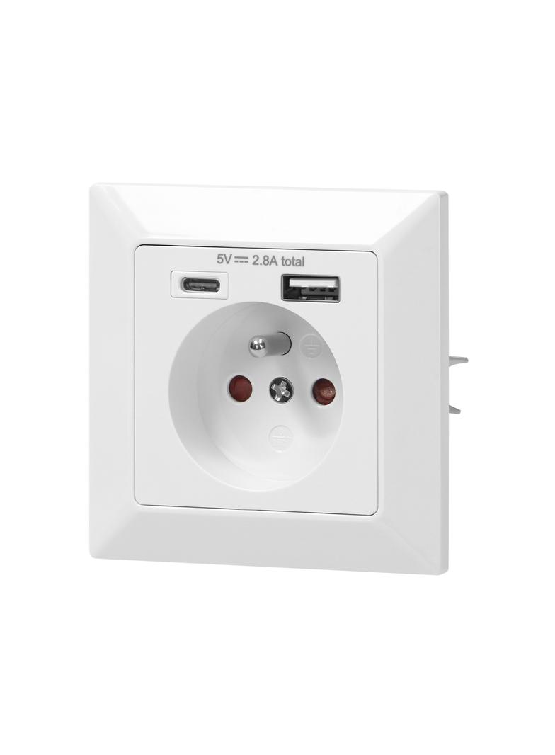 Gniazdo pojedyncze USB-A + USB-C ,Wyjście 5VDC Max 2,8A OR-AE-13232 ORNO