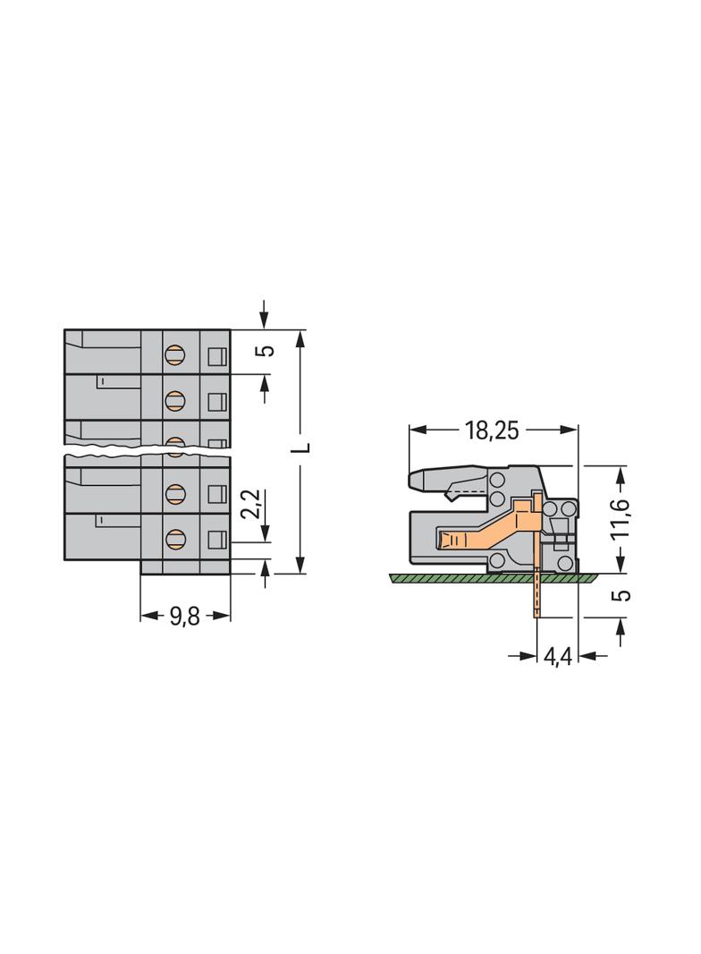 MCS-MIDI Classic gniazdo kątowe 3-bieg. szare raster 5 mm