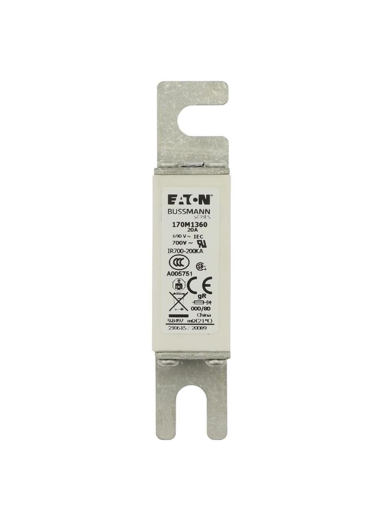 20A 690V IEC gR 000/80 SQ.BODY IND. FUSE Wkładka szybka 20A AC 690V DIN 000 21x40x100 mm, 170M1360 E