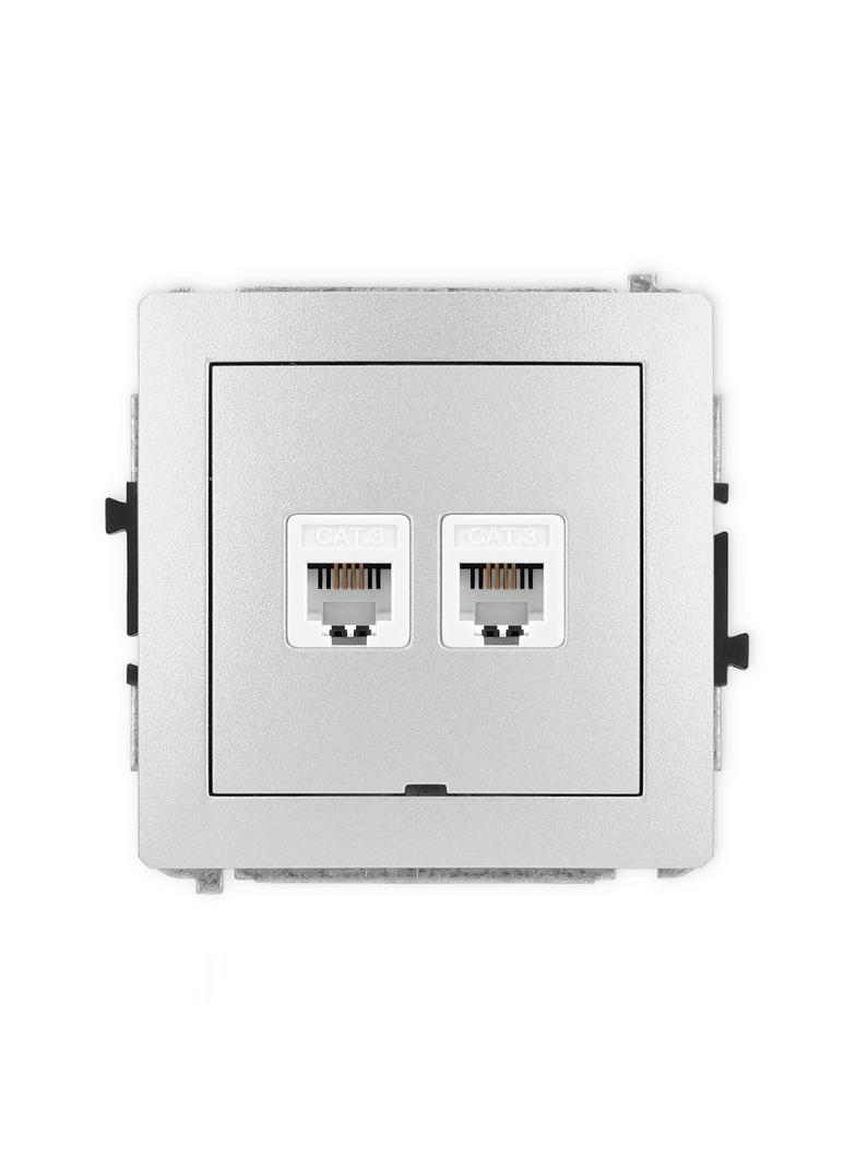 DECO Mechanizm gniazda telefonicznego podwójnego 2xRJ11, 4-stykowy, beznarzędziowe, bez pola opisowe