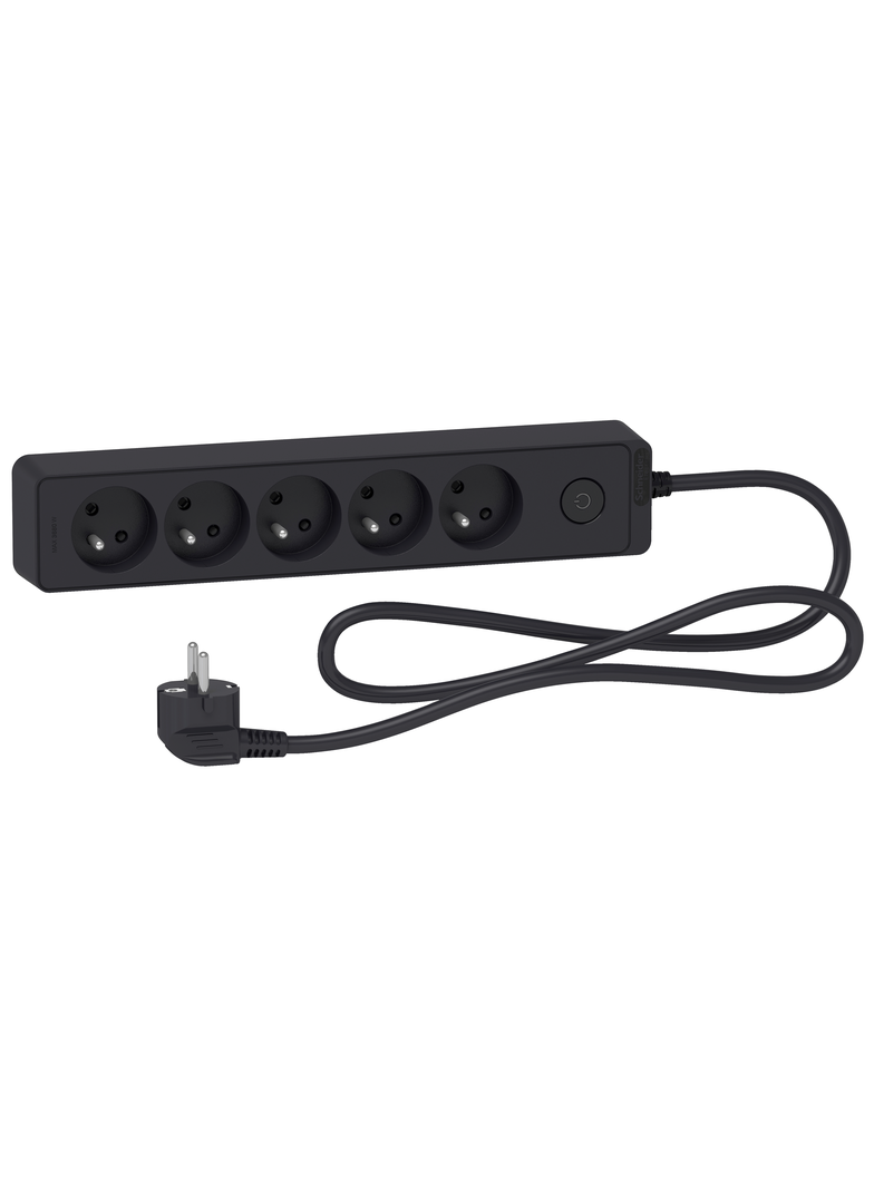 Odace, przedłużacz 5-gniazdowy z łącznikiem 1,5m antracyt