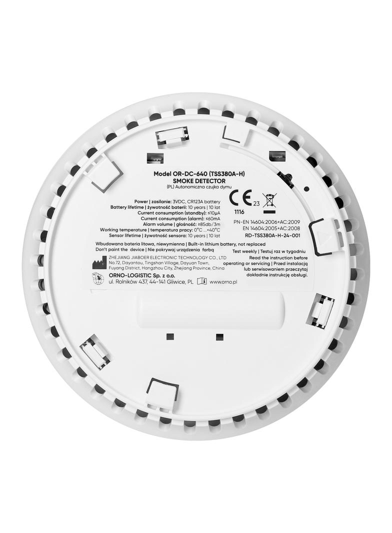 Bateryjny czujnik dymu, wbudowana bateria, żywotność sensora i baterii 10 lat