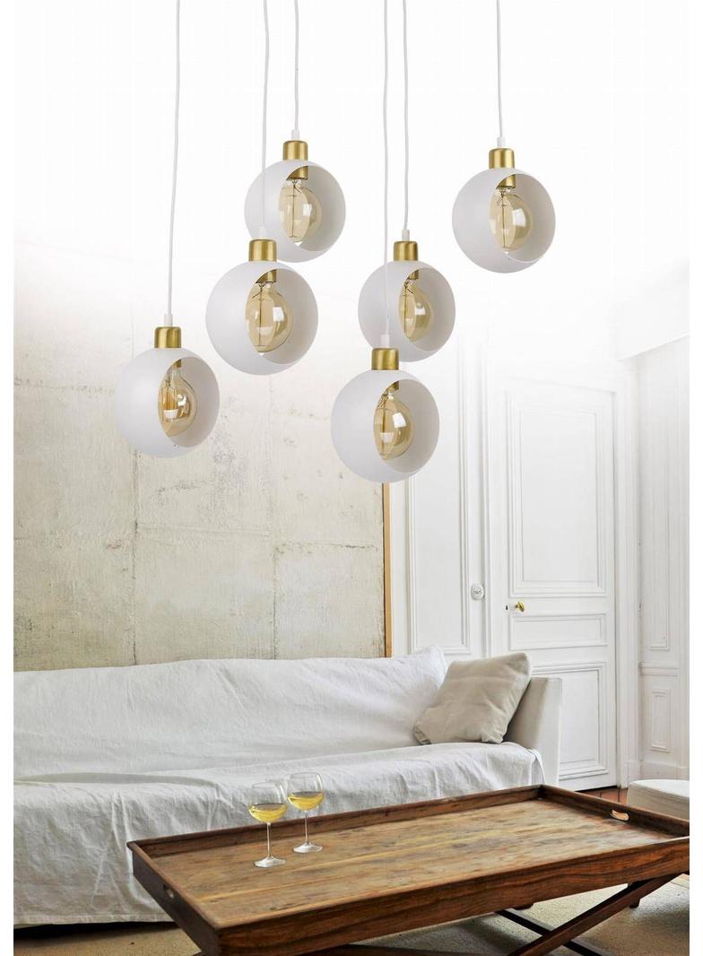 TK-Lighting lampa wisząca Cyklop White 6xE27 max 60W biała/złota