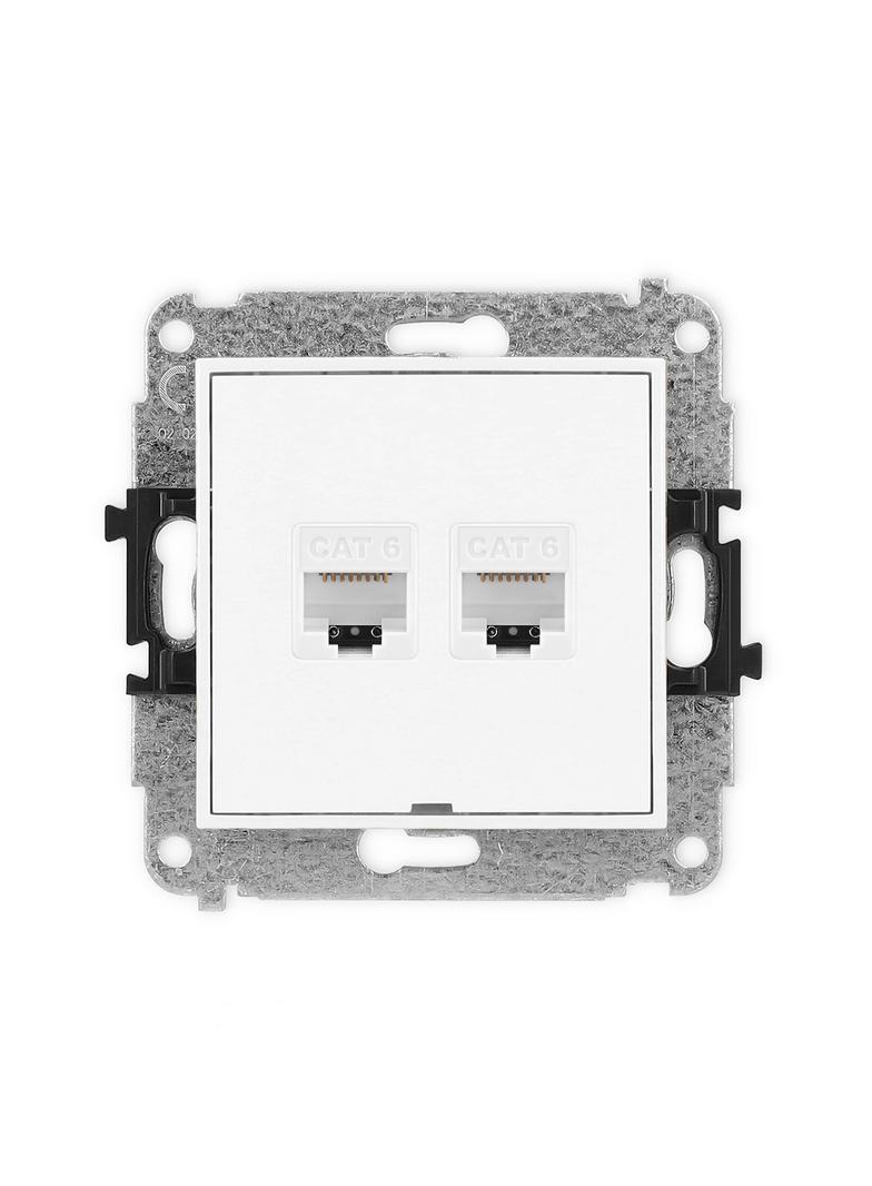 MINI Mechanizm gniazda komputerowego podwójnego 2xRJ45, kat. 6, 8-stykowy, bez pola opisowego biały