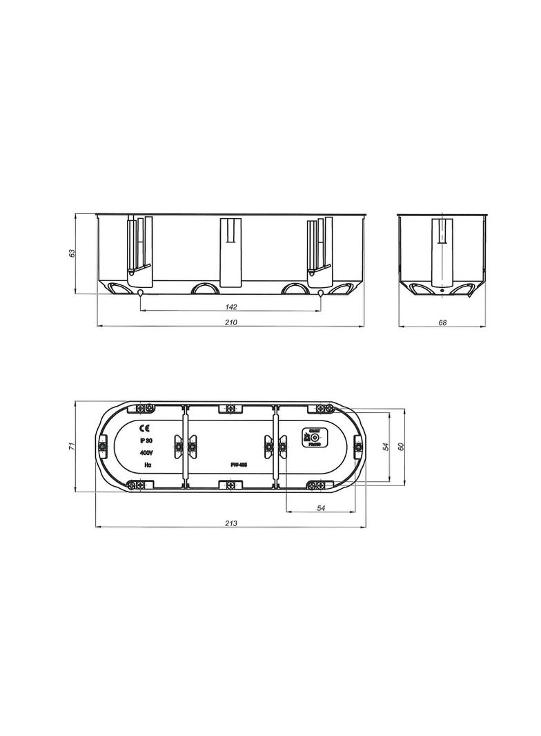 P3x60D ,  Puszka instalacyjna do pustych ścian Multibox2 - trójpolowa O 3x60, niebieski