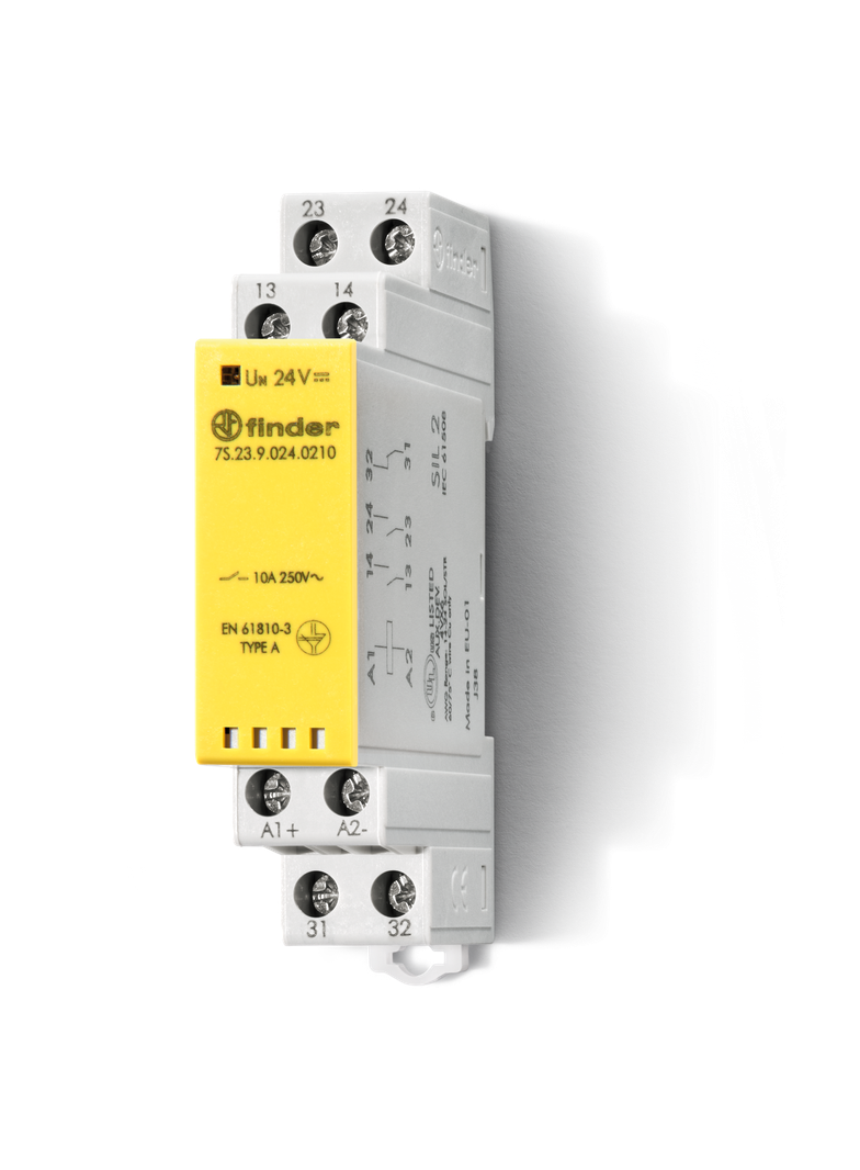 PrzekaźnikZ mechanicznie sprzężonymi zestykami serii 7S: 2Z + 1 R 10A 24V DC 7S.23.9.024.0210 /5szt./ FINDER