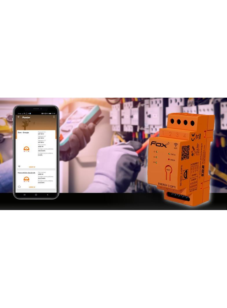 Monitor energii elektrycznej z wbudowaną anteną wewntrzną WI-FI 3F+N WI-MEF-3-OPTI-40 F&F