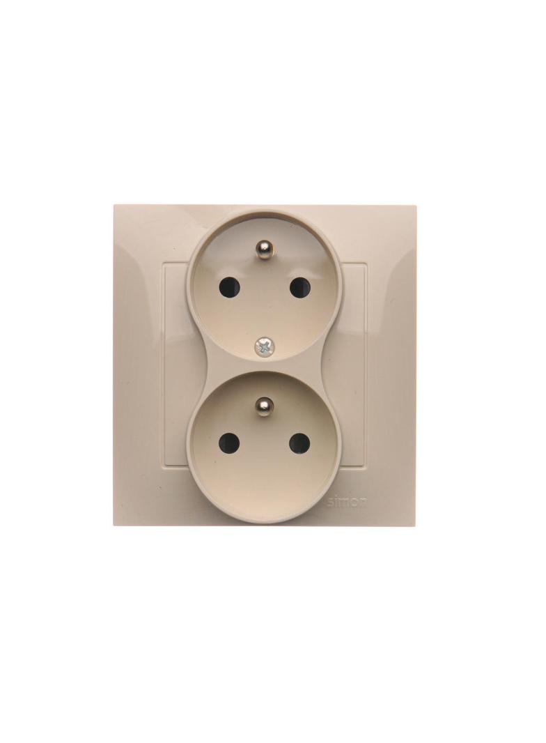 Simon 54 Gniazdo z/u podwójne z f. niezm. faz z przesłonami 16A z. śrub. monoblok kremowy
