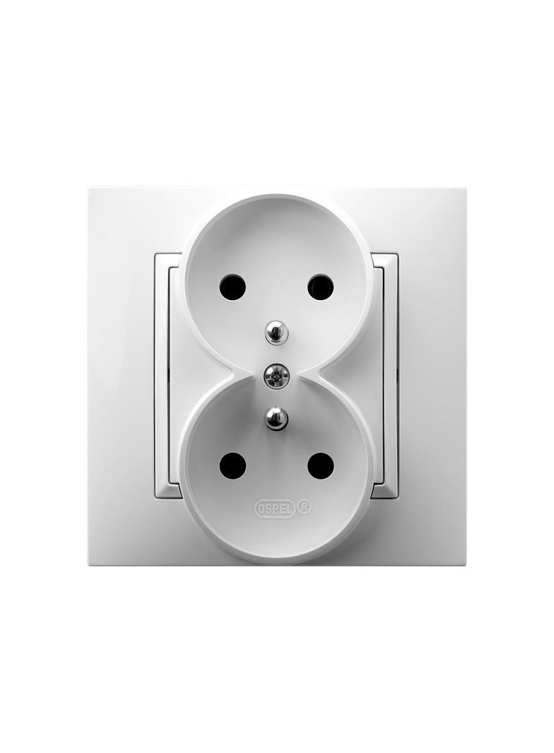 ARIA Gniazdo podwójne z uziemieniem kompletne z ramką - kolor biały