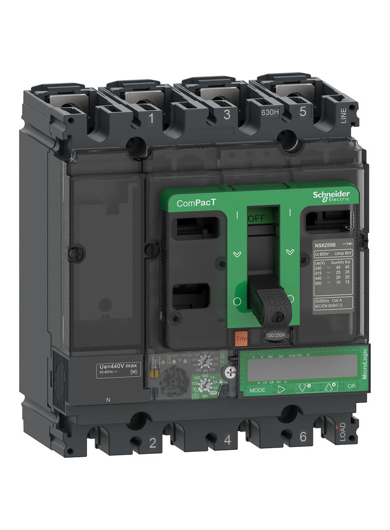 Wyłącznik, ComPacT NSX, NSX250H, Mic7.2E, 250A, 4P, 70kA, Vigi