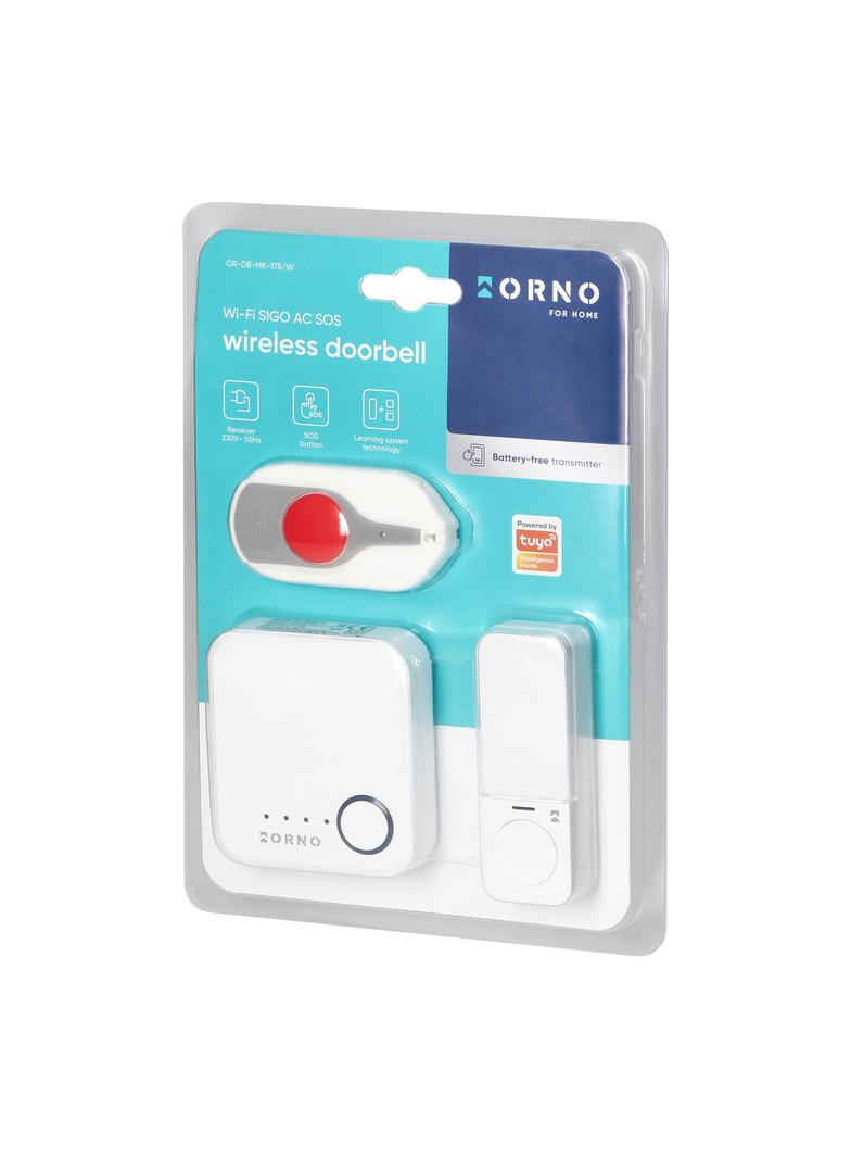 Bezprzewodowy dzwonek do drzwi sieciowy 230V przycisk SOS Wifi Tuya biały OR-DB-MK-175/W ORNO