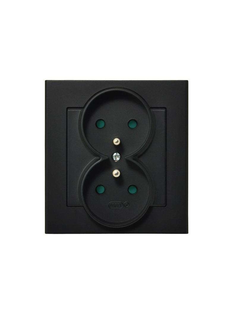 SONATA Gniazdo podwójne z uziemieniem z przesłonami torów prądowych, kompletne z ramką - kolor czarn