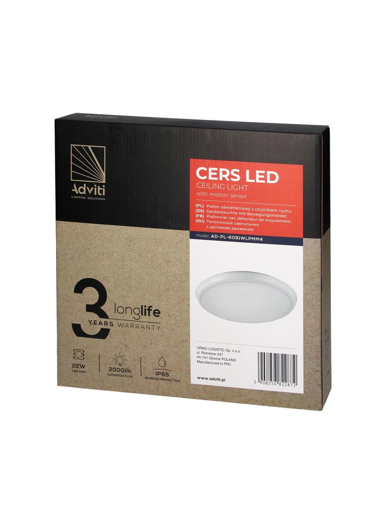 CERS LED 22W plafon z mikrofalowym czujnikiem ruchu 2000lm IP65 4000K poliwęglan mleczny biały AD-PL