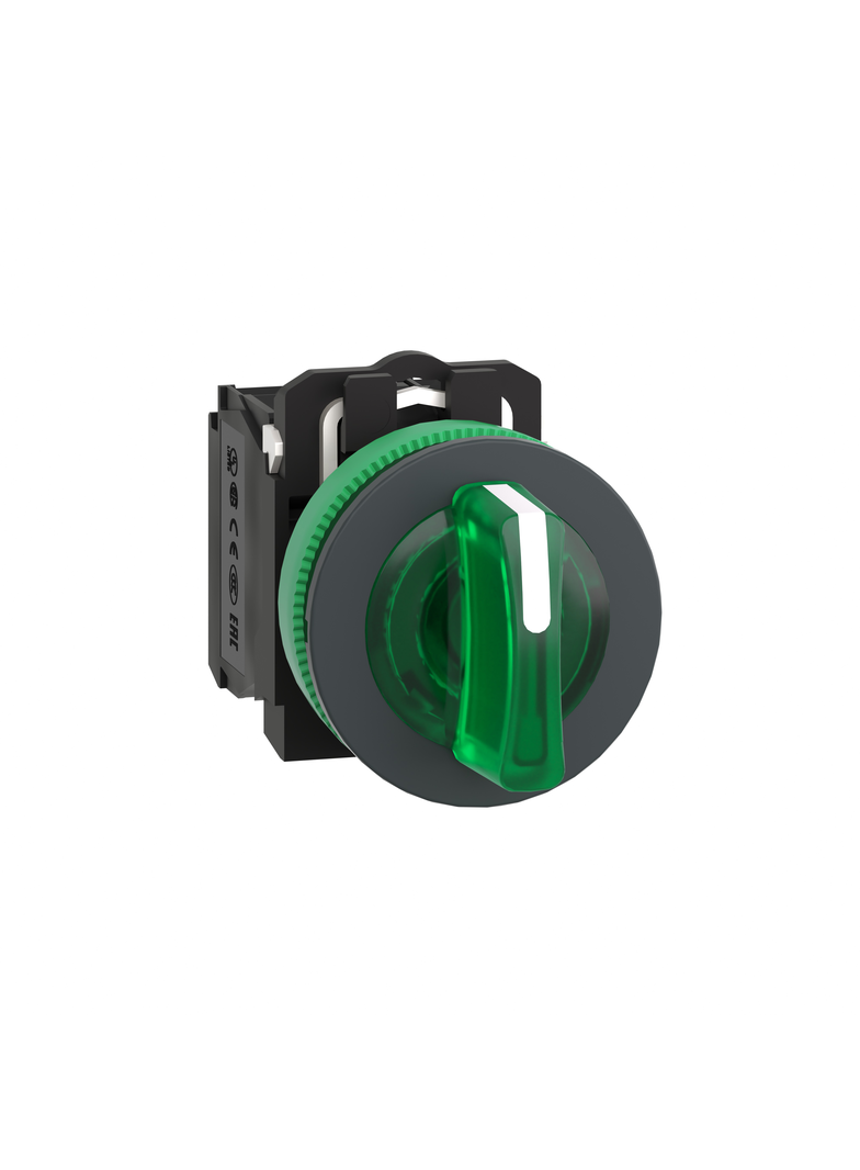 Harmony XB5 Przełącznik podświetlany zlicowany plastik zielony fi30 3 położeniowy stabilny 24 V AC/DC 1 XB5FK133B5 Schneider
