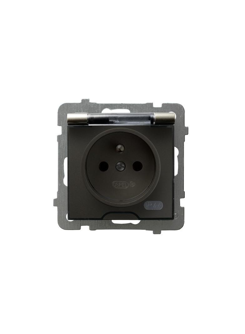 AS Gniazdo bryzgoszczelne z uziemieniem IP-44 wieczko przezroczyste - kolor satyna light