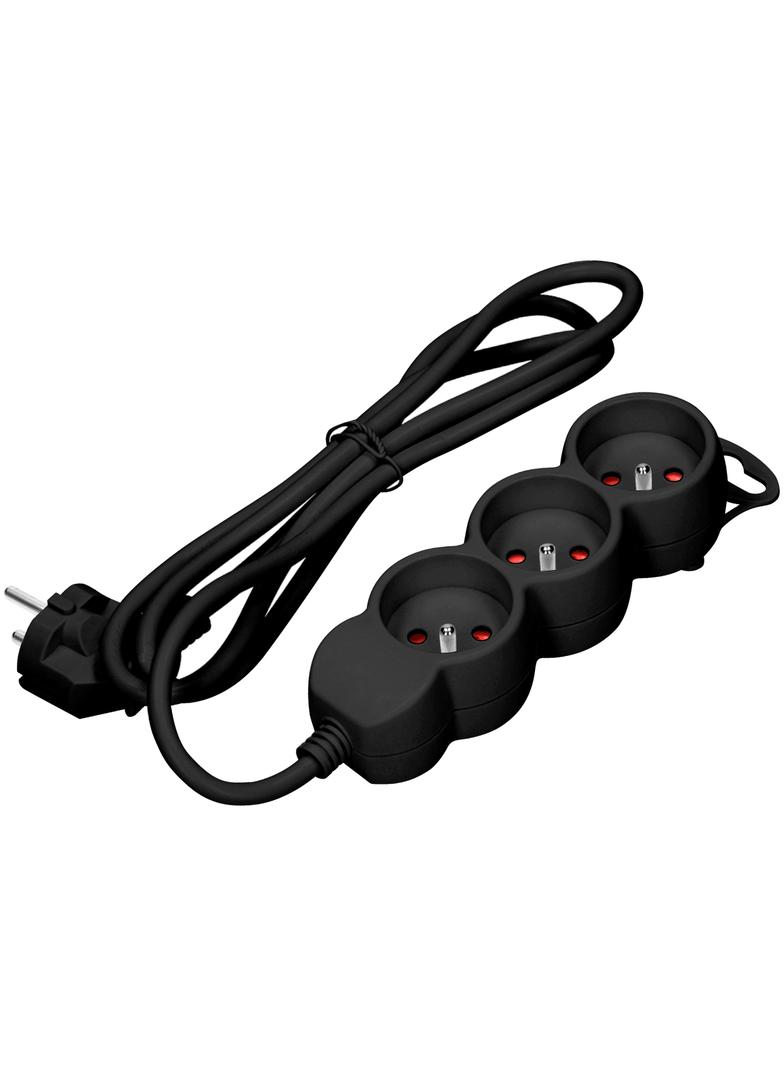 Przedłużacz 3x2P+Z,1,4m, 3x1mm2, czarny